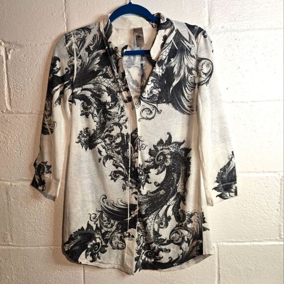 S-twelve y2k rhinestone embellished button up blouse - Picture 1 of 5